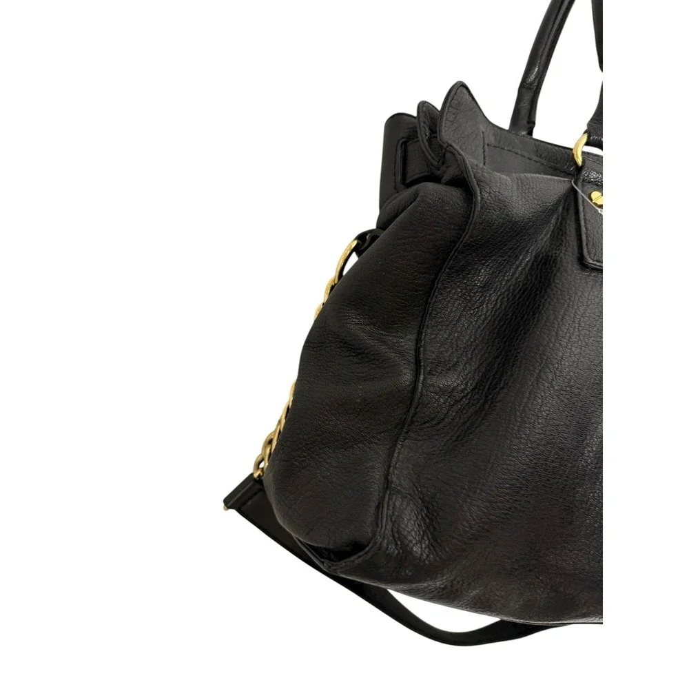 Michael Kors Satchel Bag Womens Black Leather Gold Chain Shoulder Purse Large MK